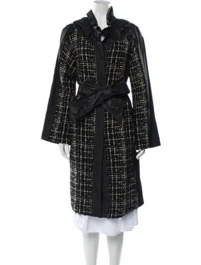 Pre-owned Celine Tweed Plaid Print Peacoat In Black