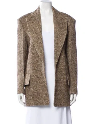 Pre-owned Celine Tweed Tweed Pattern Blazer In Brown