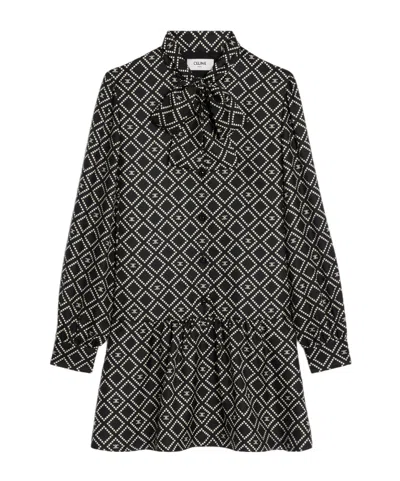 Celine Twill Mulberry Silk Hanging Mini Dress In Black