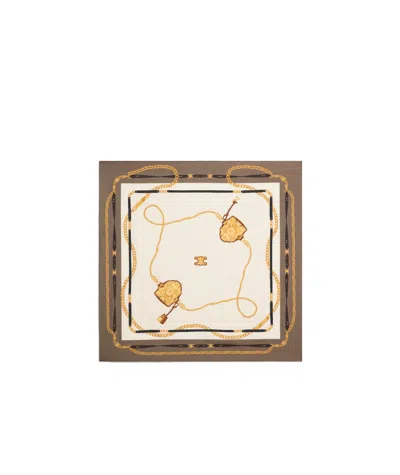 Celine Twill Mulberry Silk Heraldic Square In Brown