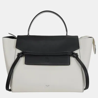 Pre-owned Celine Two-tone Grained Calfskin Mini Belt Bag In Black