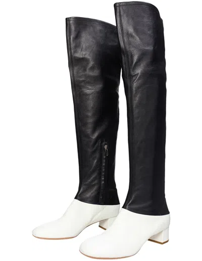 Celine Two-tone Leather Boots In Black