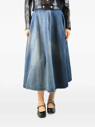 Pre-owned Celine Two-tone Flared Skirt In Blue