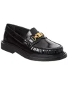 Celine Triomphe Polished Bullskin Chain Loafers In Black