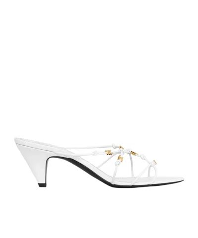Celine Uptown Heeled Mule In Goatskin In Laminated Lambskin In Silver