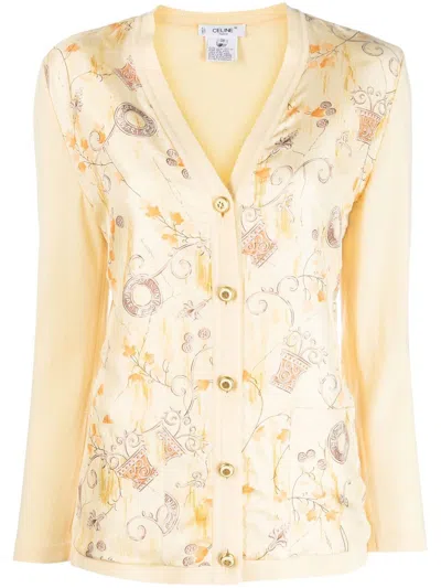 Pre-owned Celine V-neck Floral Cardigan In Yellow