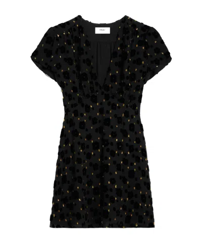 Celine V-neck Mini Dress In Black