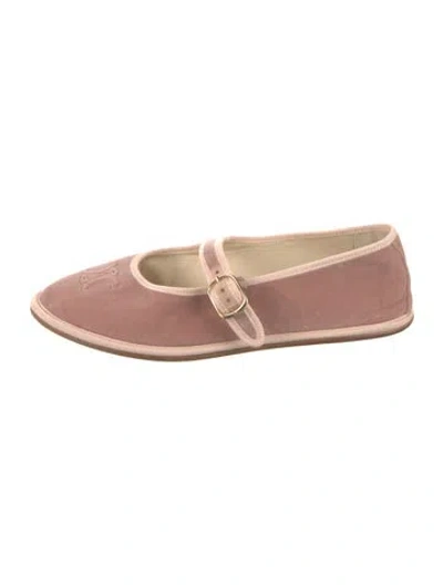 Pre-owned Celine Velvet Bow Accents Mary Jane Flats In Pink