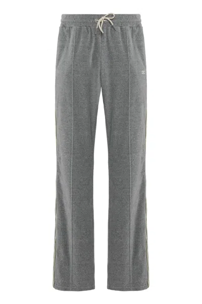 Celine Velvet Cotton Tracksuit Bottoms In Gray
