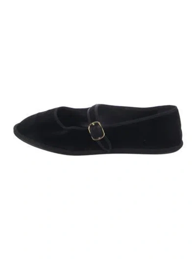 Pre-owned Celine Velvet Embroidered Accent Mary Jane Flats In Black