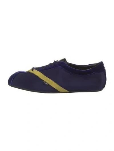 Pre-owned Celine Velvet Grosgrain Trim Flats In Blue