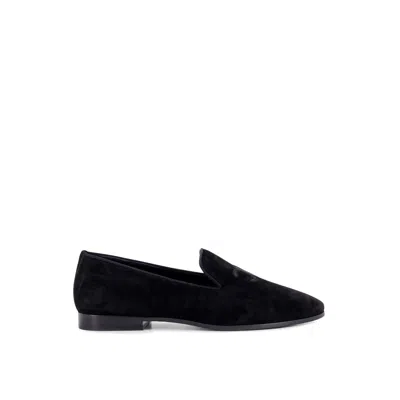 Celine Velvet Loafers With Embroidered Triomphe Logo In Black