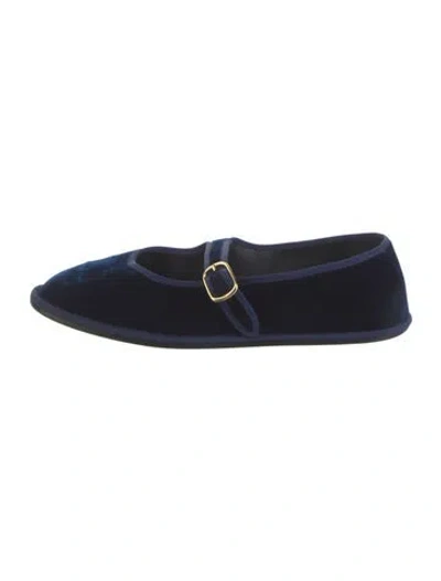 Pre-owned Celine Velvet Mary Jane Flats In Blue