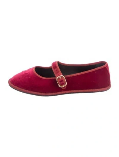 Pre-owned Celine Velvet Mary Jane Flats In Burgundy