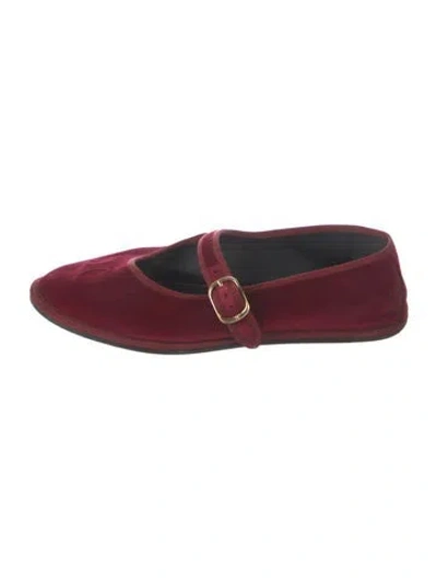 Pre-owned Celine Velvet Mary Jane Flats In Burgundy