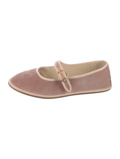 Pre-owned Celine Velvet Mary Jane Flats In Pink