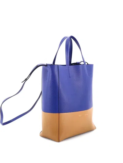 Pre-owned Celine Vertical Bi-cabas Tote Grained Calfskin Small Shoulder Bag In Blue