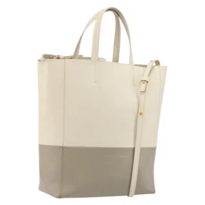 Pre-owned Celine Vertical Bi-cabas Tote Leather Beige Leather Tote Bag Bag ()