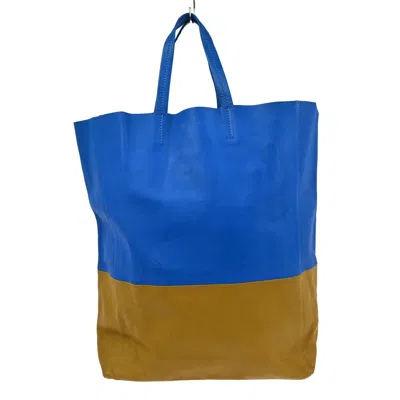 Pre-owned Celine Vertical Bi-cabas Tote Leather Blue Leather Tote Bag Bag ()