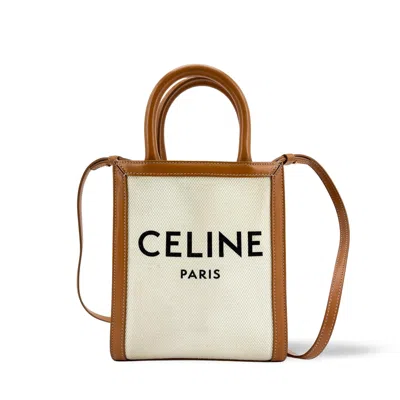 Pre-owned Celine Vertical Cabas Canvas With Leather Beige Canvas Tote Bag Bag ()