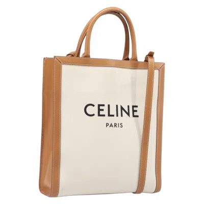 Pre-owned Celine Vertical Cabas Canvas With Leather Beige Canvas Tote Bag Bag ()
