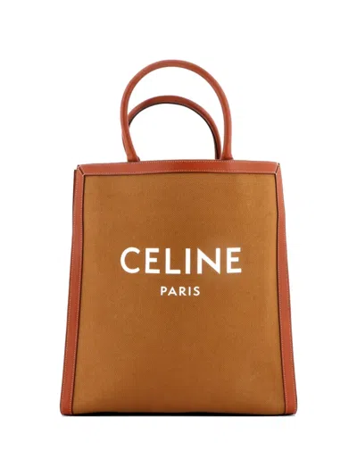 Pre-owned Celine Vertical Cabas Canvas With Leather Large Tote Bag In Brown