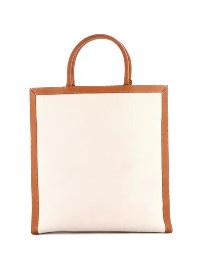 Pre-owned Celine Vertical Cabas Canvas With Leather Large Tote Bag In Neutral