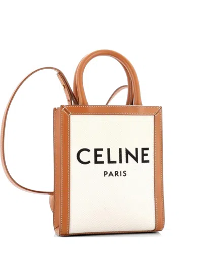 Pre-owned Celine Vertical Cabas Canvas With Leather Mini Tote Bag In Brown