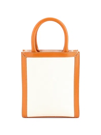 Pre-owned Celine Vertical Cabas Canvas With Leather Mini Tote Bag In Brown