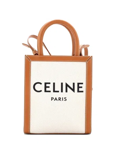 Pre-owned Celine Vertical Cabas Canvas With Leather Mini Tote Bag In Neutral