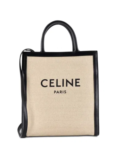 Pre-owned Celine Vertical Cabas Canvas With Leather Small Tote Bag In Black