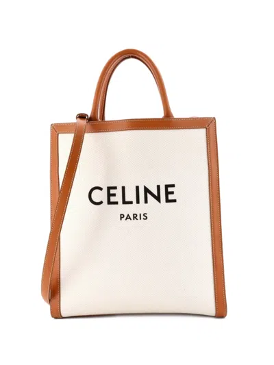 Pre-owned Celine Vertical Cabas Canvas With Leather Small Tote Bag In Brown