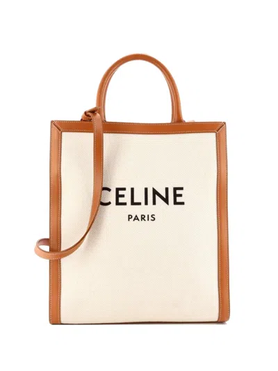 Pre-owned Celine Vertical Cabas Canvas With Leather Small Tote Bag In Brown