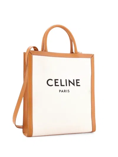 Pre-owned Celine Vertical Cabas Canvas With Leather Small Tote Bag In Brown