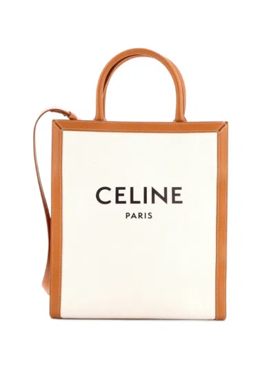 Pre-owned Celine Vertical Cabas Canvas With Leather Small Tote Bag In Brown