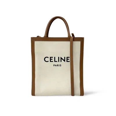 Pre-owned Celine Vertical Cabas Canvas With Leather White Canvas Tote Bag Bag ()