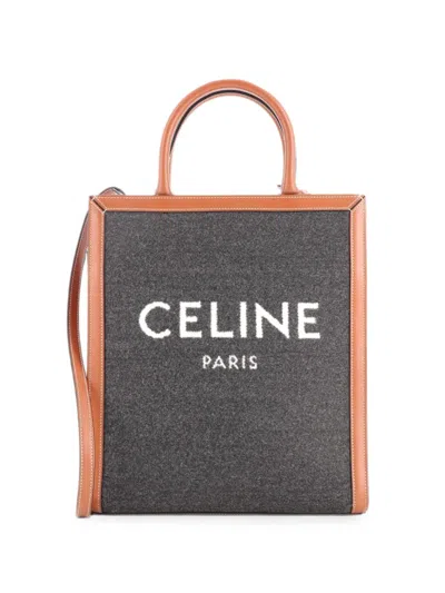 Pre-owned Celine Vertical Cabas Felt With Leather Small Tote Bag In Brown