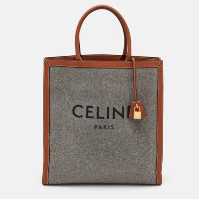 Pre-owned Celine Vertical Cabas Large Grey/brown Wool And Leather Shopper Tote In Gray