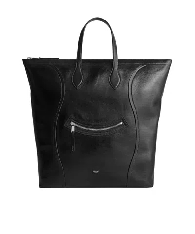 Celine Vertical Cabas Luggage In Shiny Calfskin In Black