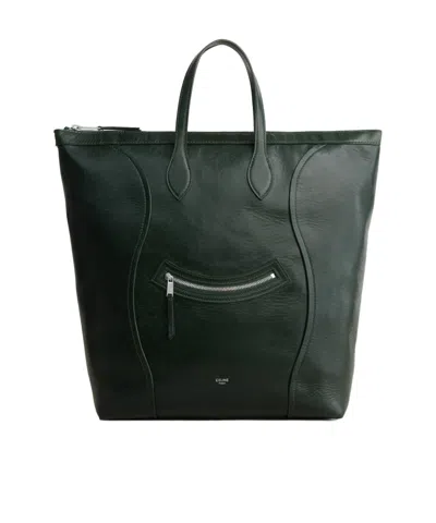 Celine Vertical Cabas Luggage In Shiny Calfskin In Green