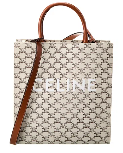 Celine Vertical Cabas Medium Triomphe Canvas & Leather Tote In Brown