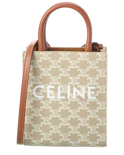 Celine Vertical Cabas Mini Canvas & Leather Shoulder Bag In Beige