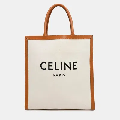 Pre-owned Celine Vertical Cabas Natural/tan Canvas Leather