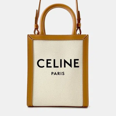 Pre-owned Celine Vertical Cabas Natural/tan Canvas Leather Size Mini In Sand