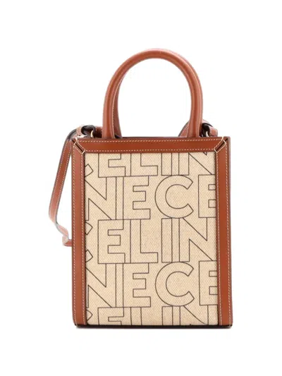 Pre-owned Celine Vertical Cabas Printed Canvas And Leather Mini Tote Bag In Brown