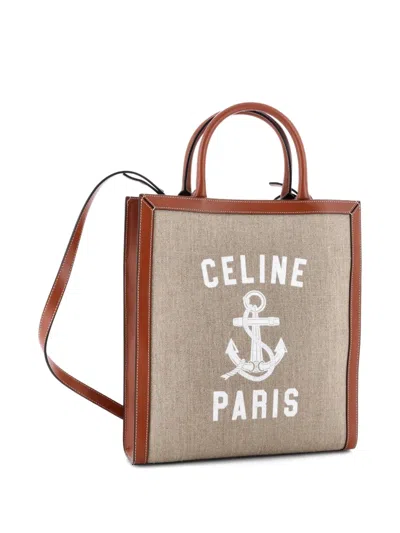 Pre-owned Celine Vertical Cabas Printed Canvas And Leather Small Tote Bag In Brown