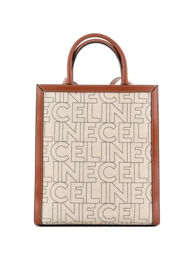Pre-owned Celine Vertical Cabas Printed Canvas And Leather Small Tote Bag In Brown