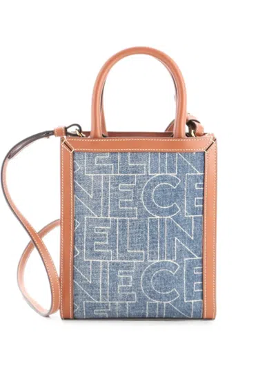 Pre-owned Celine Vertical Cabas Printed Denim With Leather Mini Tote Bag In Blue
