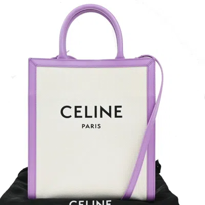 Pre-owned Celine Vertical Cabas Tote Canvas With Leather Purple Canvas Tote Bag Bag ()