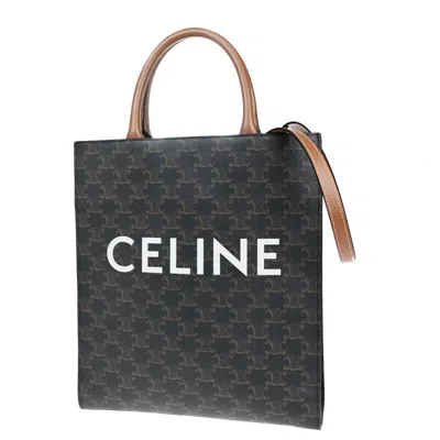 Pre-owned Celine Vertical Cabas Tote Triomphe Coated Canvas Brown Canvas Tote Bag Bag ()